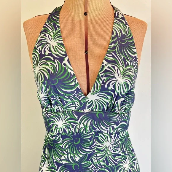 Vintage 1970s Halter Maxi Dress Blue Green White Size XS - Picture 9 of 12